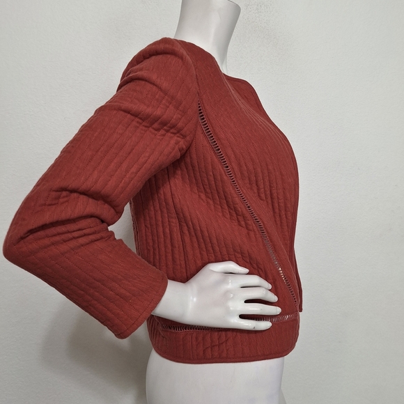 Akemi + Kin Preppy Textured Quilting Open Front Jacket Rust Red Size XS - Picture 2 of 10
